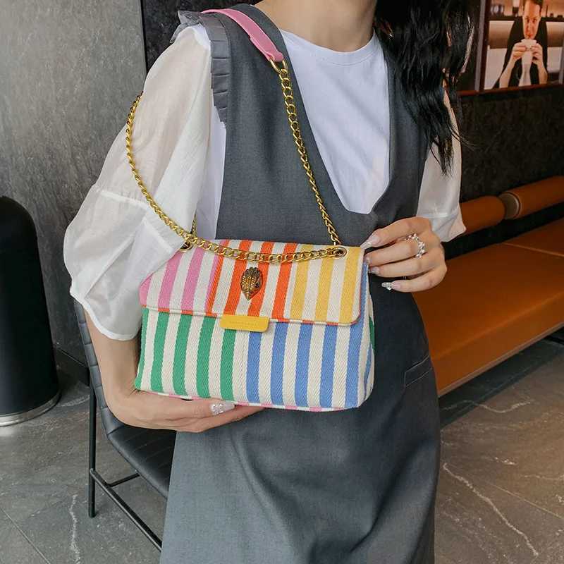 2025 Trendy Beach Tote Colorful Striped Canvas Crossbody Bag Waterproof Design Versatile Square Bag for Vacations Daily Errands Z250812