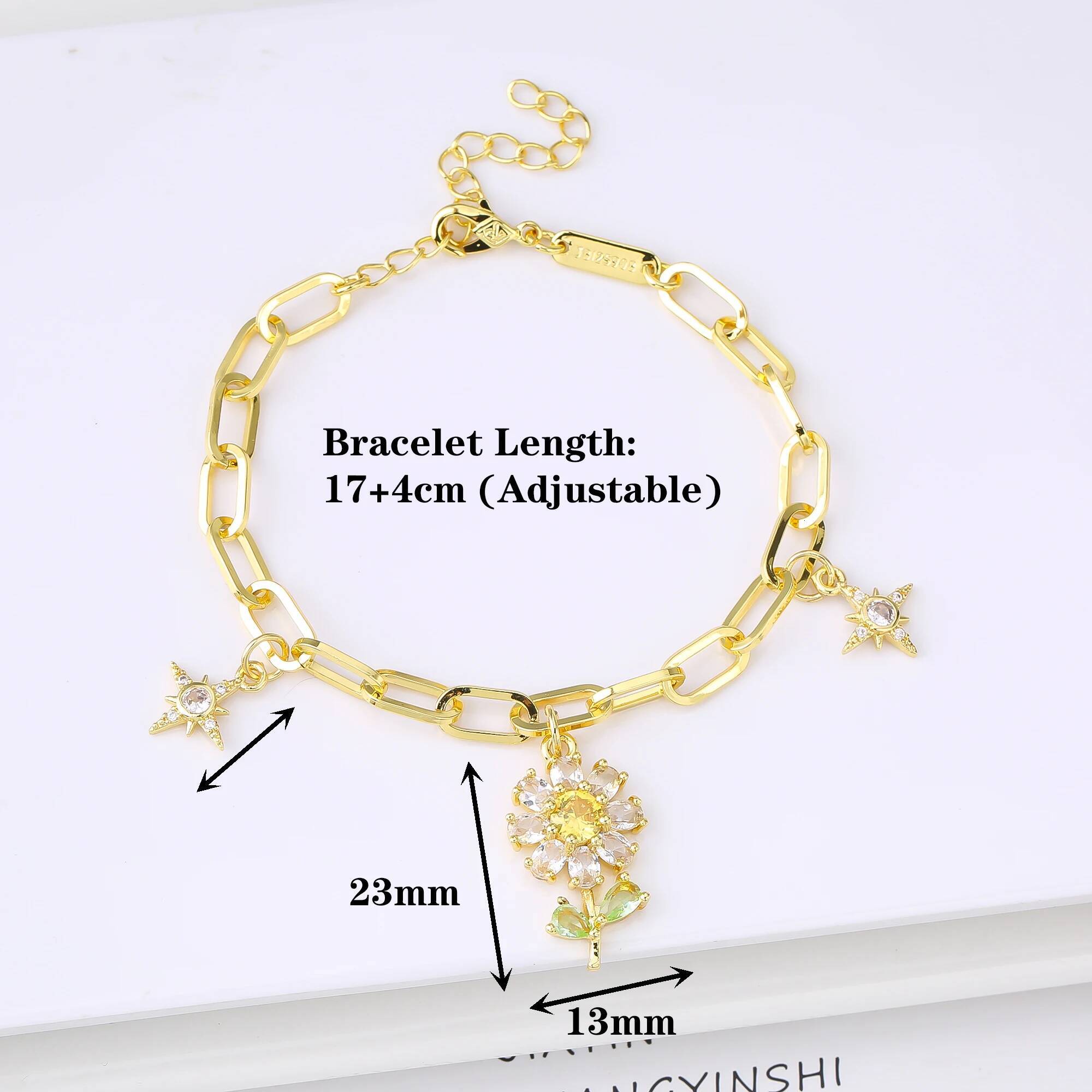 Full Crystal Suower Botanical Zirconia Star Adjustable Bracelet for Woman Party Good Luck Jewelry Girl Gift