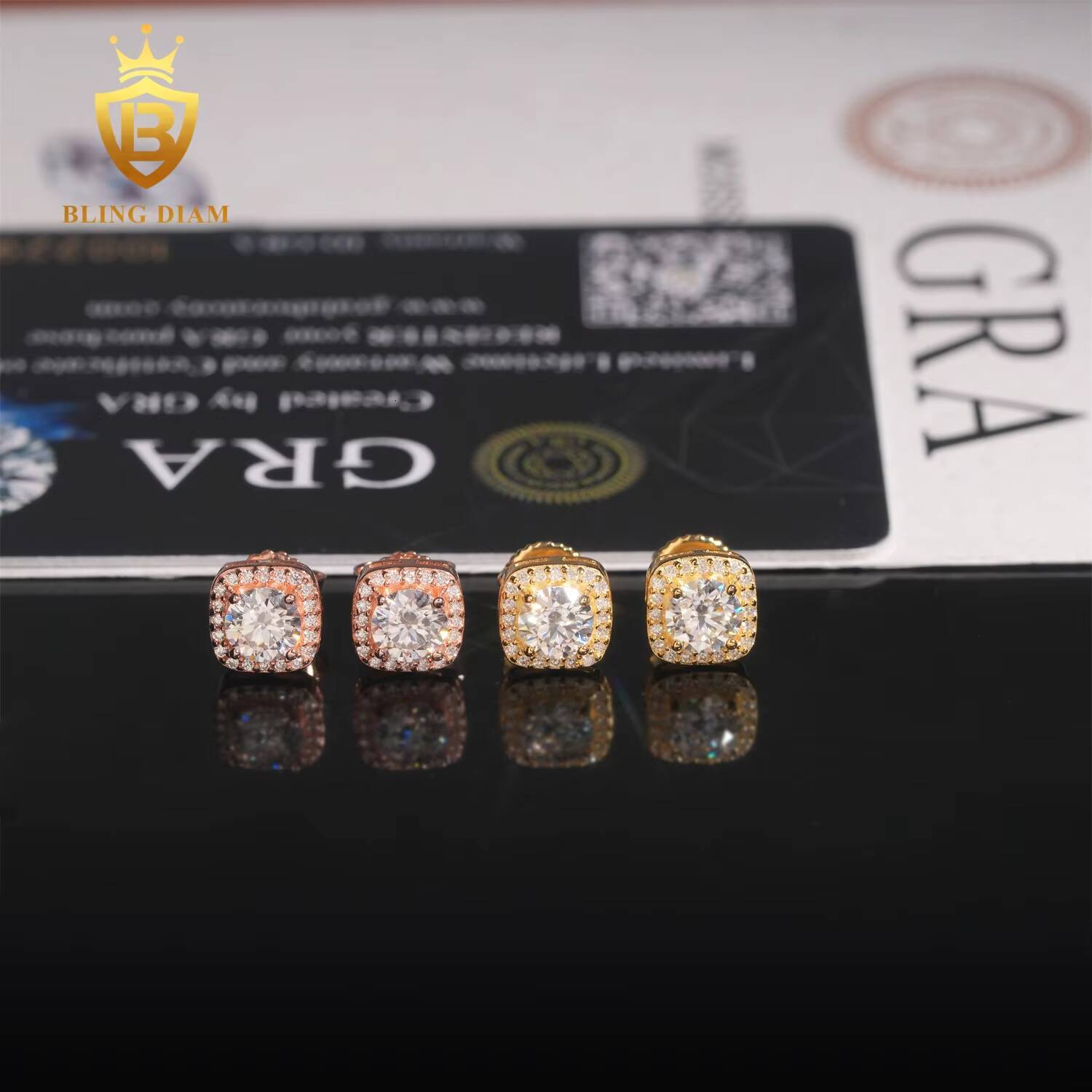 Wholesale Price Square Moissanite Wedding Jewelry Diamond 925 Sterling Silver Stud Earrings Women Men