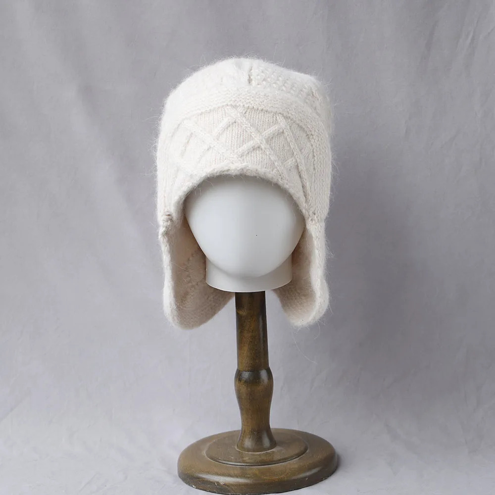 100%Wool Knitted Balaclava Hat For Women Winter Hooded Drawstring Skullies Cap Face Neck Protect Soft Warm Cashmere SKi Bonnet 250808