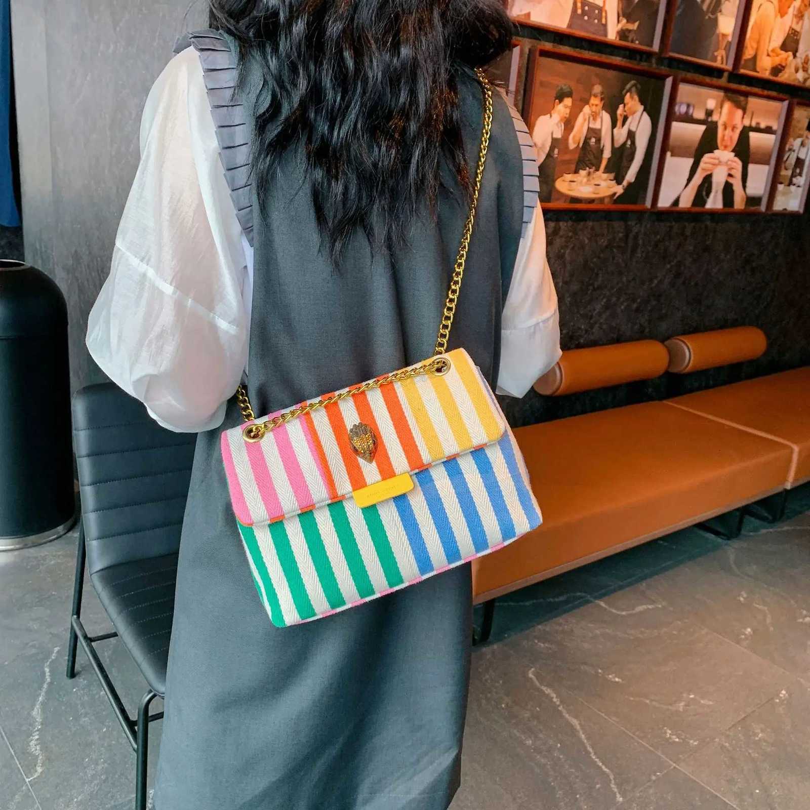2025 Trendy Beach Tote Colorful Striped Canvas Crossbody Bag Waterproof Design Versatile Square Bag for Vacations Daily Errands Z250812