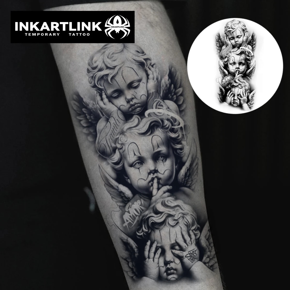 INKARTLINK Angel Herbal Juice Tattoo Sticker Magic Semi anent Realistic Lasts 12 Weeks 250809