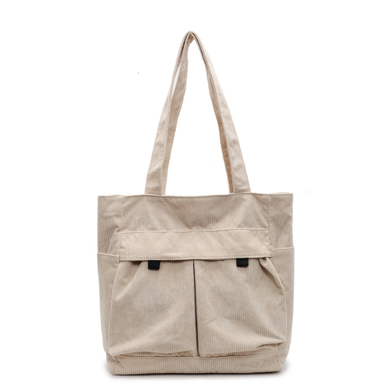 Casual Large Capacity Single Shoulder Corduroy Commuting College Student Class Tote Bag Korean Style Artistic Handbag