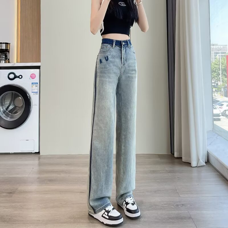 Womens High Waisted Jeans for Women Contrasting Letters Loose Fit Straight Leg Baggy Pants Z260313