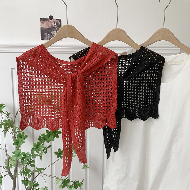 K1634 Shawl knitted high-end new versatile Korean summer solid color hollow neck scarf shawl outer wear small waistcoat