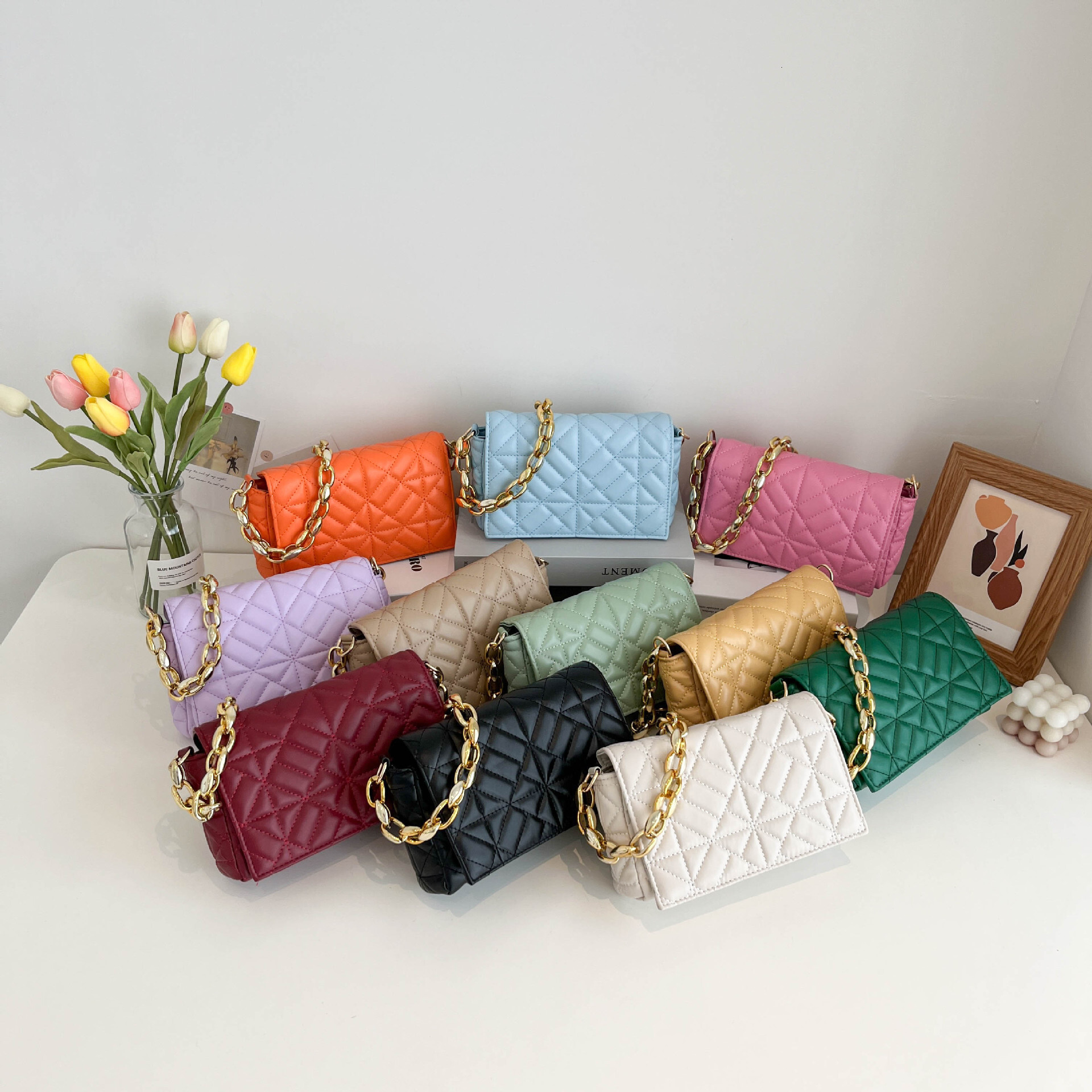 Solid Color Simple Thick Chain Summer New Korean Fashion Embroidered Thread Single Shoulder Handbag Underarm Small Square Women s Bag ddmymarket