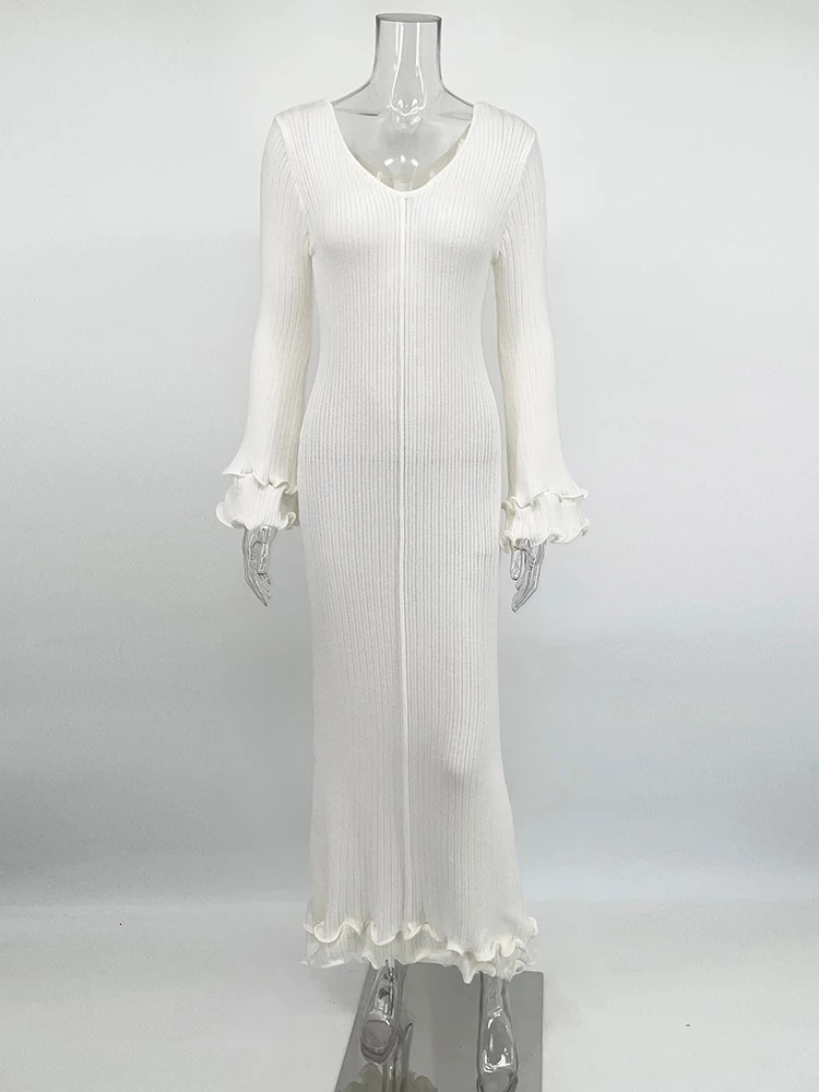 TARUXY Pleated Wavy Knit Maxi Dress For Women Lace-up Long Sleeve Loose Casual Sweater Dress Female Party Clothes Solid Elegant 250805