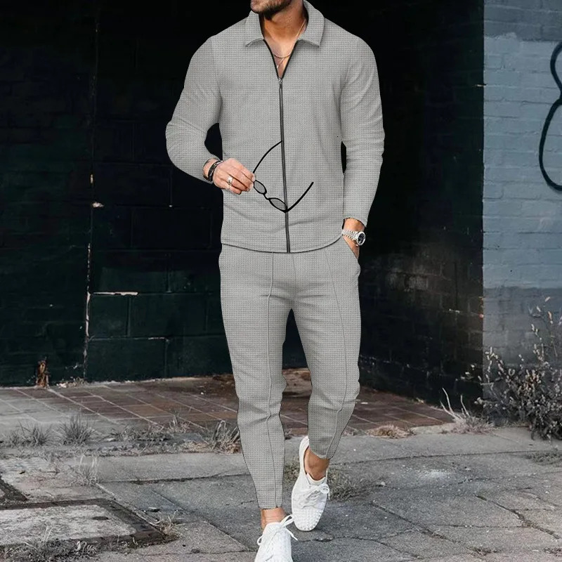 Mens Long Sleeve Polo Shirt High Quality Suit Fashion Print Outdoor Casual Zipper Pants Summer 250811
