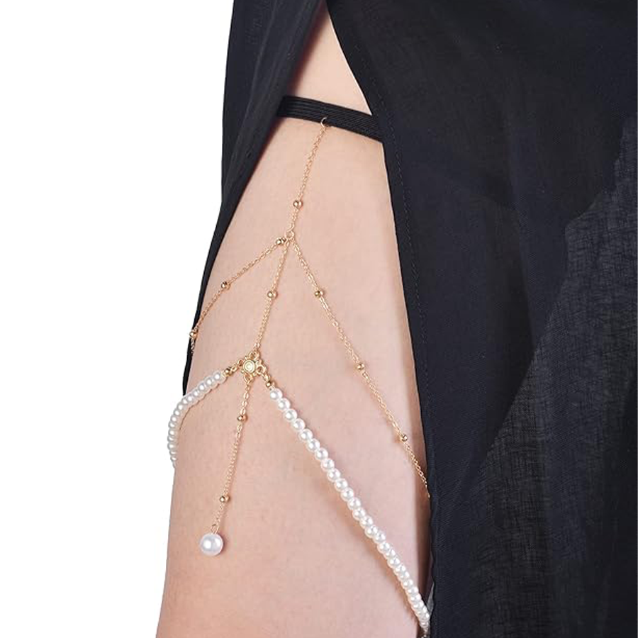 4Pcs Sexy Body Chain Belly Waist Chain Thigh Chain Summer Beach Bikini Bra Body Jewelry for Women Gold Tone