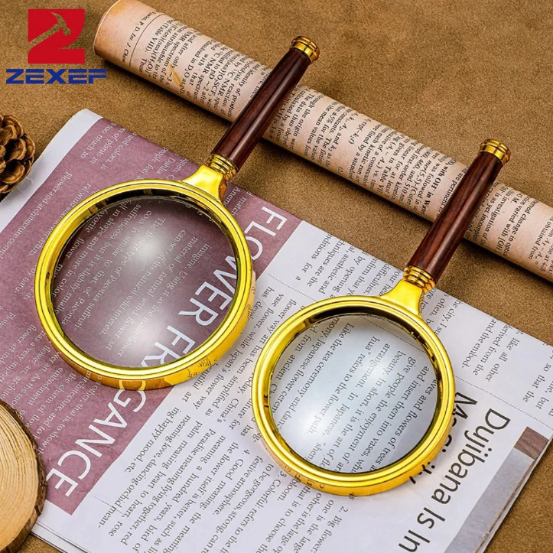 ZEXEF 10X Handheld Magnifier with Wooden Handle 6070mm Magnifying Glass for Home Learning Reading and Fault Finding 250804