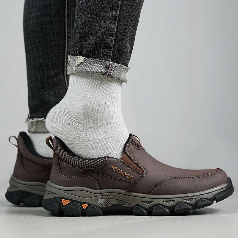 New No-Tie Slip-On Loafers PU Rubber Wear-Resistant Men's Casual Leather Shoes