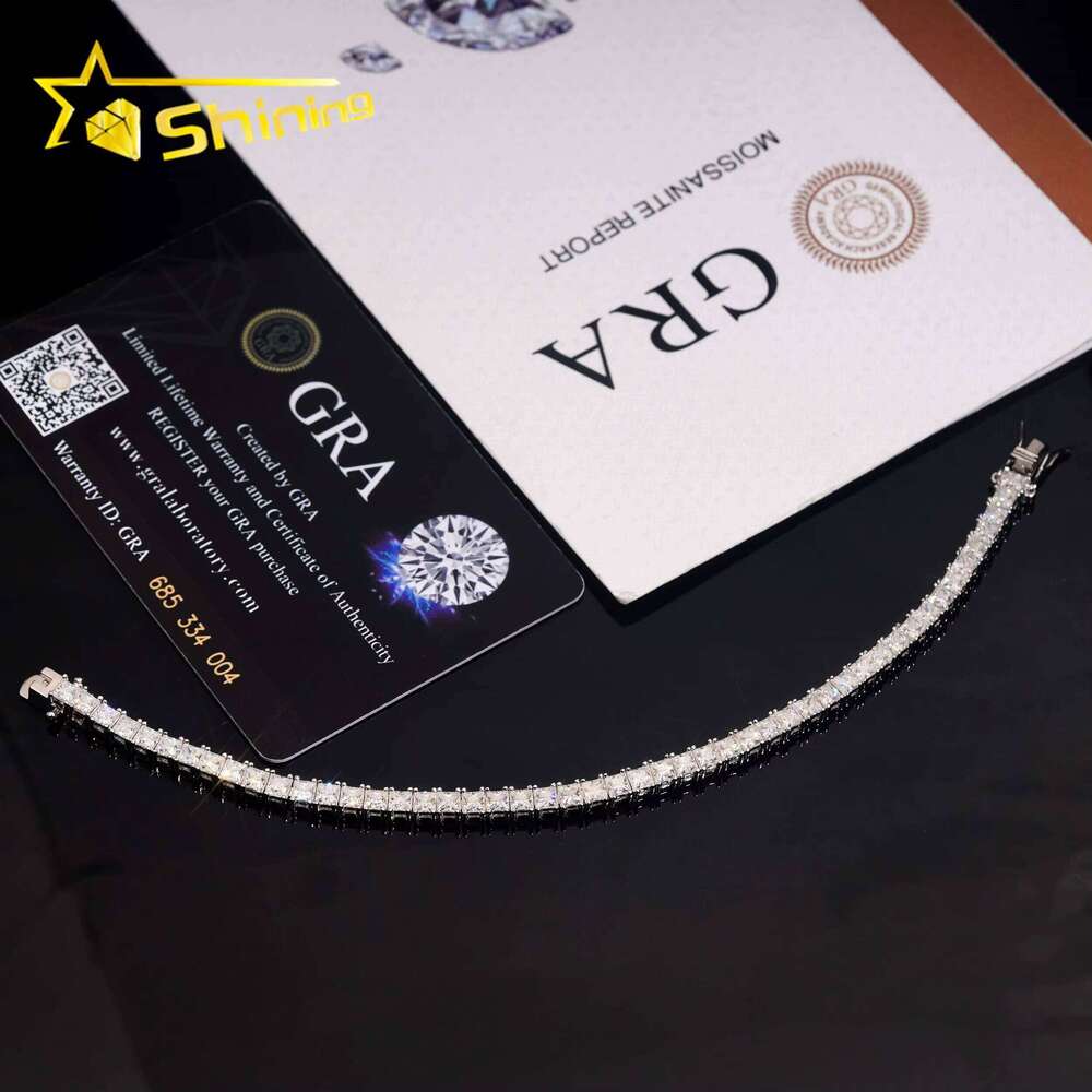 Classic Style Pure Sier Hip-Hop Jewelry Cuban Chain Ice Princess Cut 3mm Real Silicon Stone Tennis Bracelet