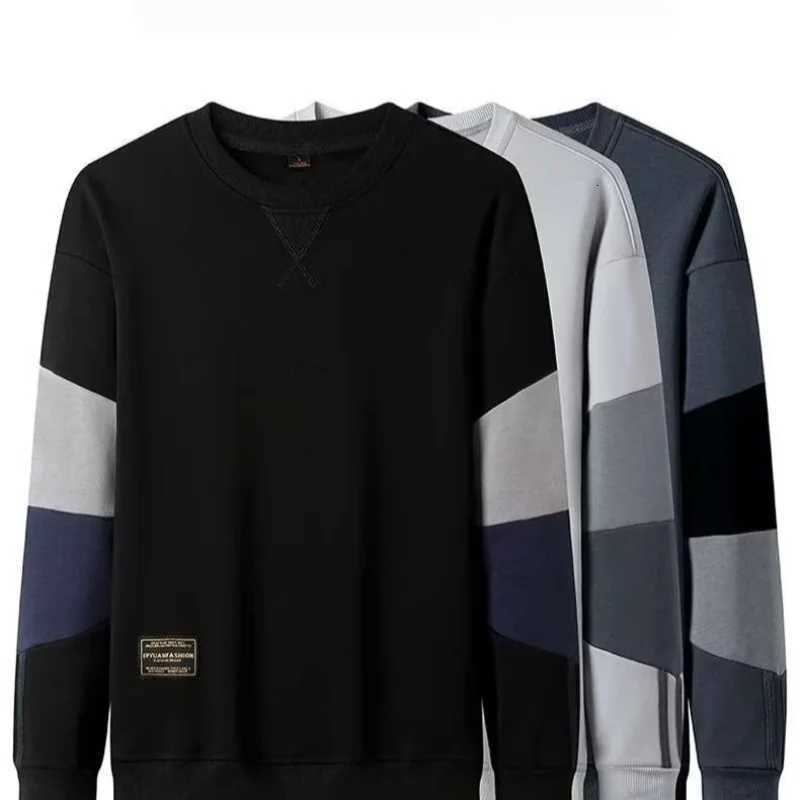 S-5XL Autumn Men Sweatshirts Hoodie Color Blocked Long Sleeved T-shirt Mens Clothing Grey O Neck Harajuku Exclusive Design Top Y250811