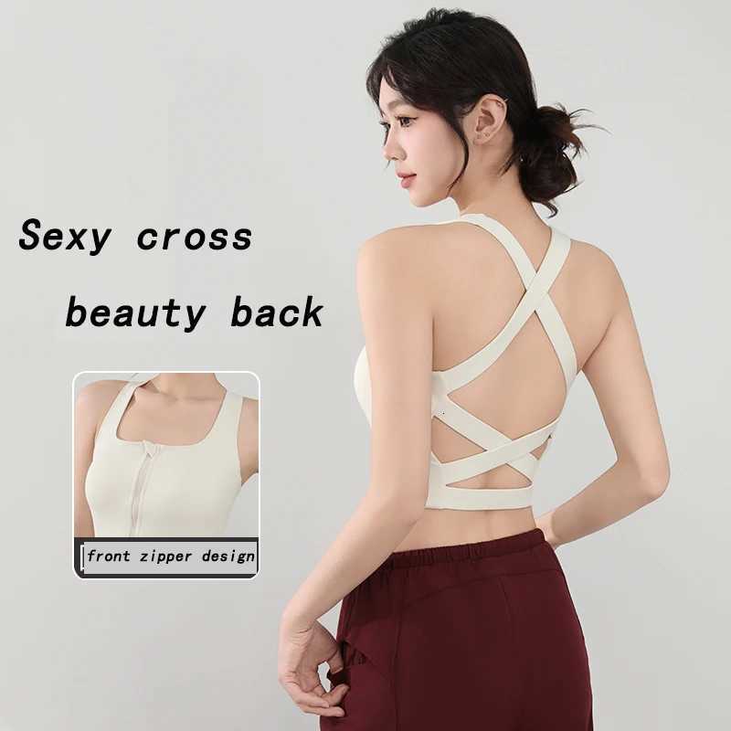 Women Fitness Underwear Bras Cross Back Beauty Sports Bras Front Zipper Top Bra Sexy Breathable Underwear For Women Gym Top Z250812
