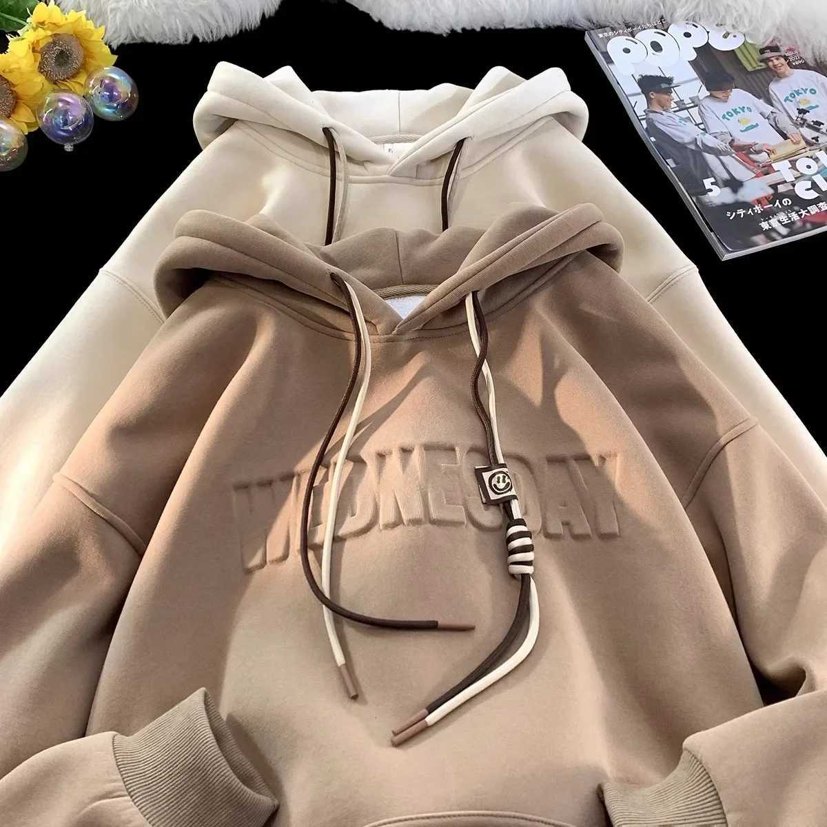 3D Letter Casual Loose Mens Hooded Sweatshirt Thickened Fleece Warm Hoodies Autumn Winter Basic Hooded Pullover for Men Hoodies Y250811