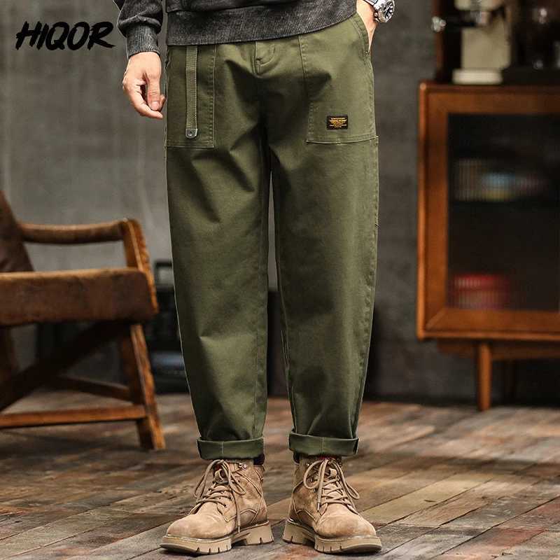 Hiqor Mens Clothing Spring Autumn Cargo Pants Man Cotton Casual Loose Trouser Belt Mid Waist Joggers Male Straight Baggy Pants W250812