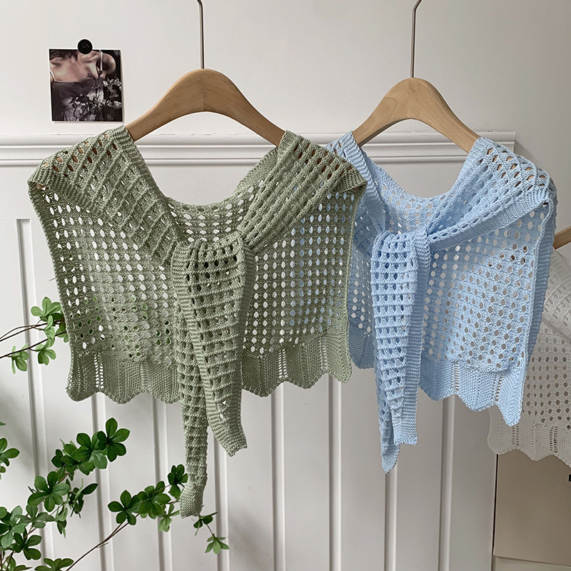 K1634 Shawl knitted high-end new versatile Korean summer solid color hollow neck scarf shawl outer wear small waistcoat