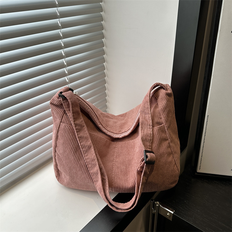 Large Capacity Simple Fresh New Fashion Casual Corduroy Single Shoulder Crossbody Tote Bag for Women ddmymarket
