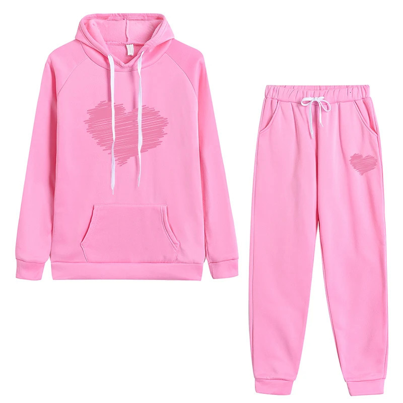 Womens Hoodie Tracksuit 2pcs Set Fall Winter Daily Casual Sport Outfits Cute Heart Hooded Sweatshirt Sweatpants 250805