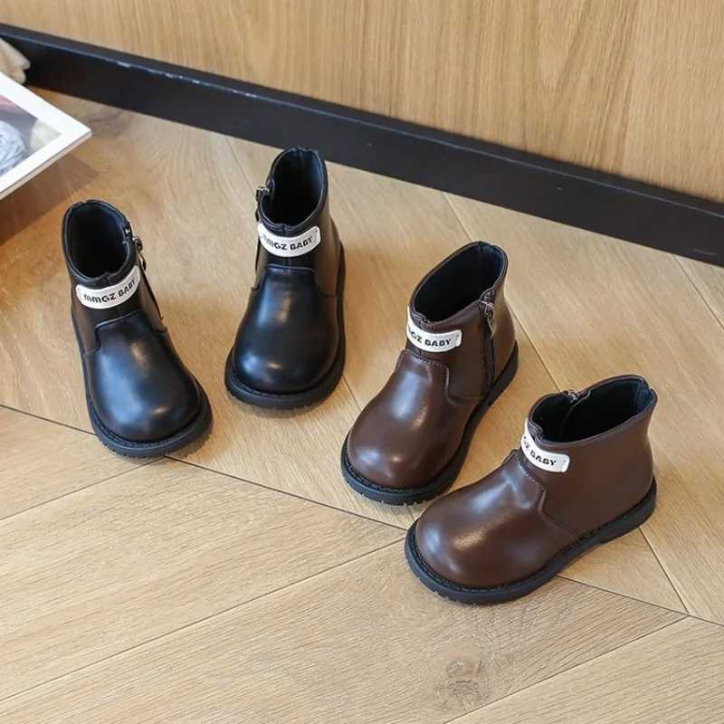2025 Autumn Winter New Children Leather Shoes for Girls Fashion British Style Soft Bottom Anti-slippery Versatile Short Boots XJ250812
