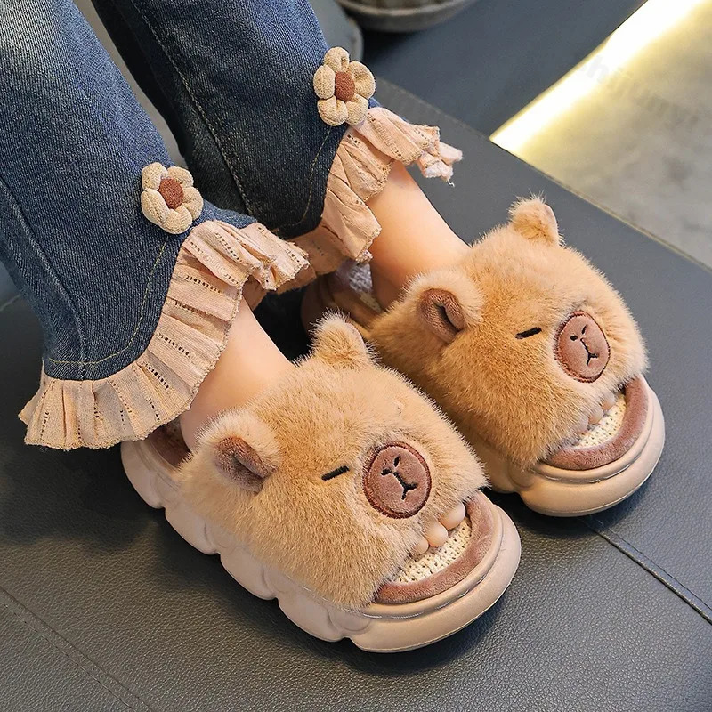 Capybara Slippers Childrens Sandals Summer Anti-slip Cartoon Slippers Linen Floor Shoes Indoor Breathable Home Slippers 250811