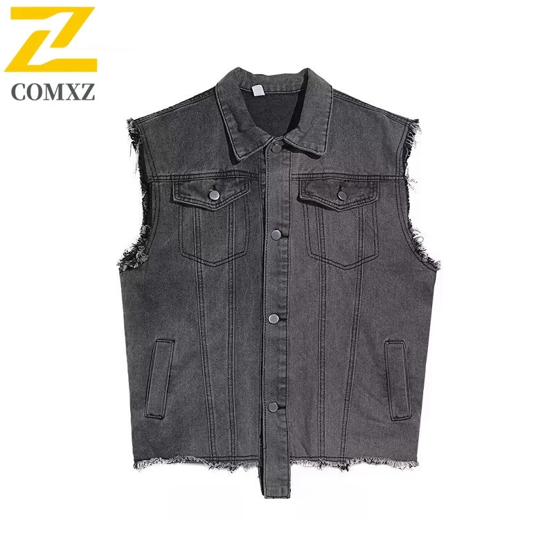 Denim Gilet Male 2025 Autumn Smoke Gray Oversized Workwear Waistcoat Retro Sleeveless Casual Street Fashion Vests 250805