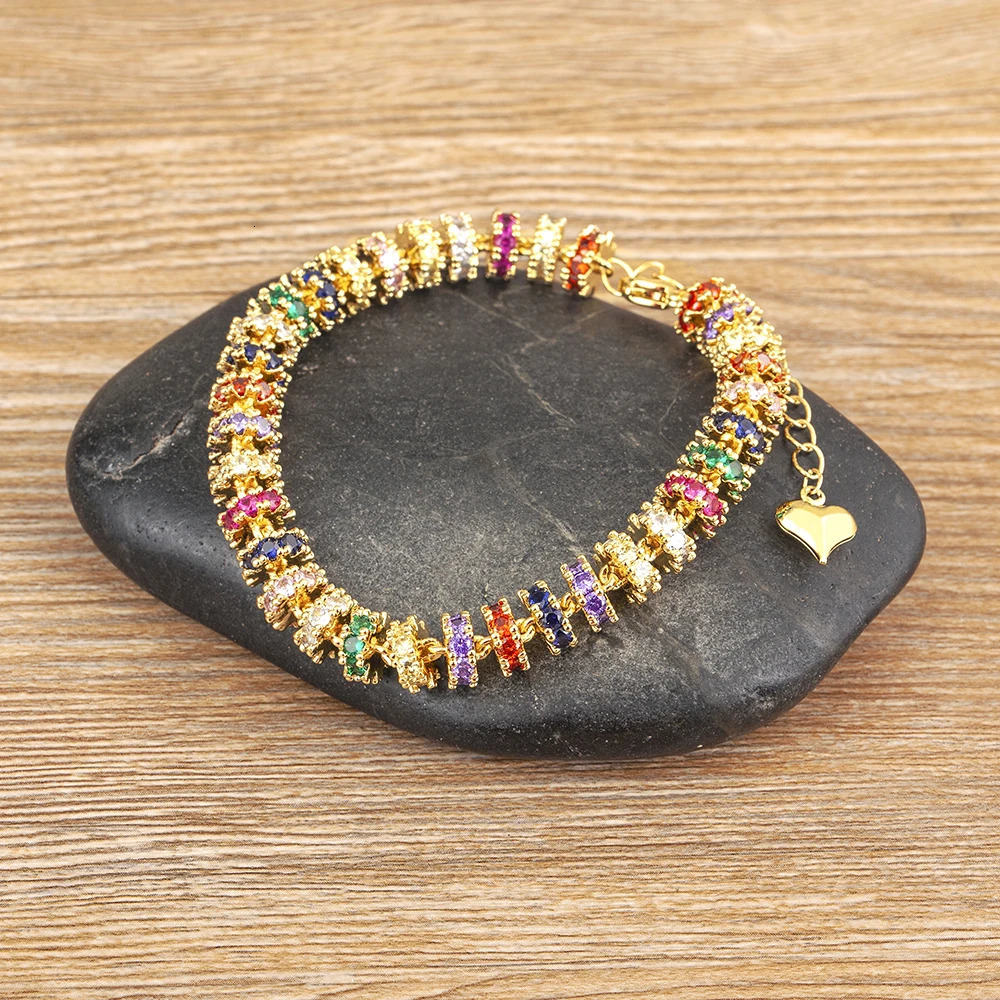 Nidin Fashion Gold Plated Chain Bead Bracelet for Women Colorful Crystal Zircon Heart Shape Charm Wedding Party Jewelry Gifts 250807