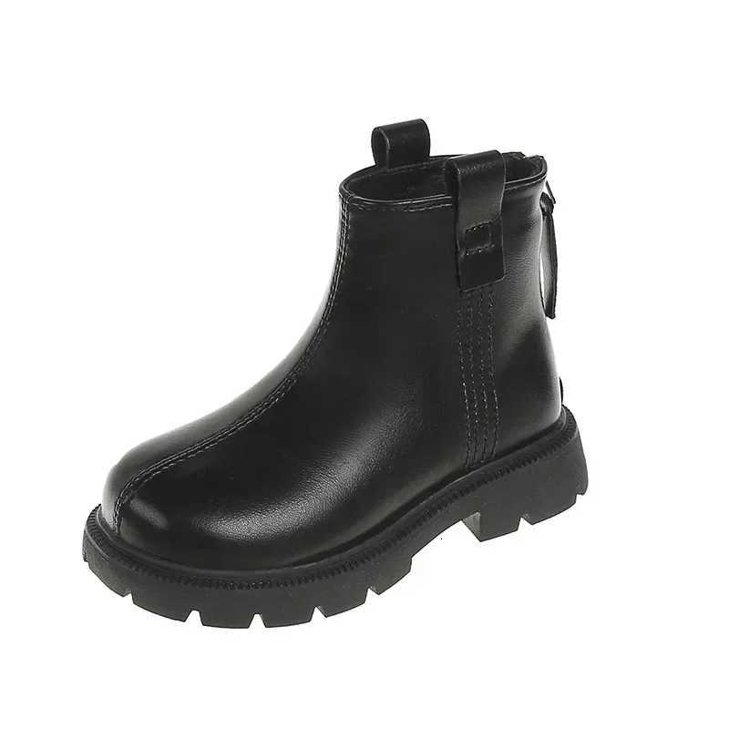 Girls Leather Boots Black Brown Children Chelsea Boots Non-slip Fashion Kids Short Boots for Boys Britain PU 2023 New Round-toe XJ250812