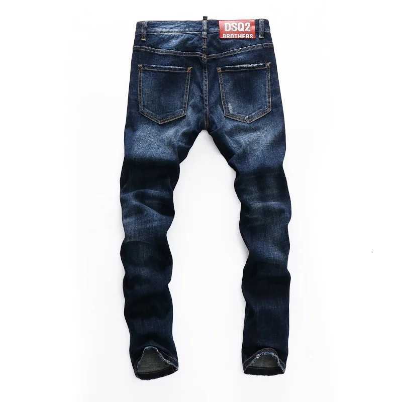 European American Style Jeans Men Hole Jeans Famous Brand Straight Zipper Slim Brand Blue Denim Jeans Pencil Pants for Men X250812