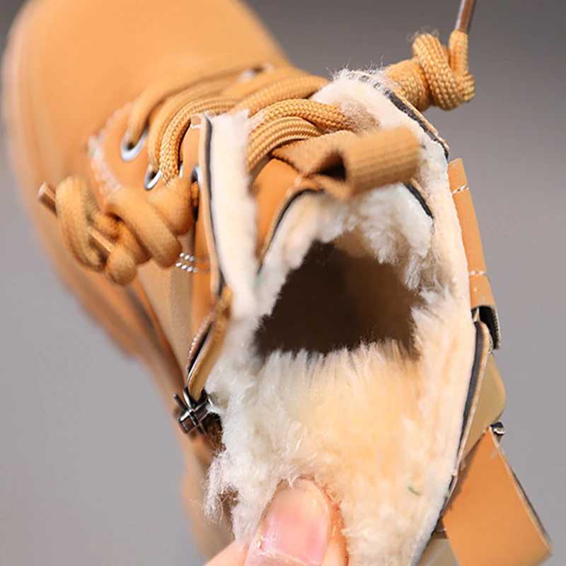 New Childrens Fashion Boots Winter Thickened Boys Girls Anti Slip Warm Leather Boots Side Zipper Solid Color Kids Casual Shoes XJ250812