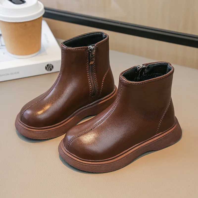 Children Fashion Boots Simple Girls Ankle Boot Black Kids Short Leather Boots Side Zipper Thick Bottom Autumn Winter 2024 New XJ250812