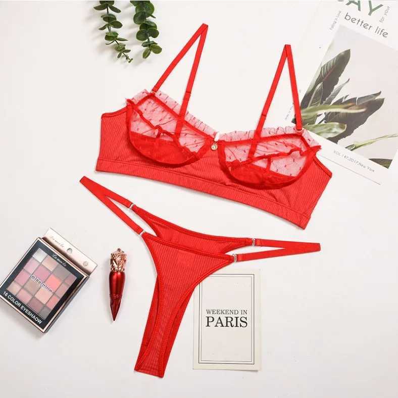Sexy Lingerie Woman Dot Lace Transparent Underwear Brief Set Delicate Bra Kit Push Up Breves Sets Thin Erotic Bras Non-padXJ250812