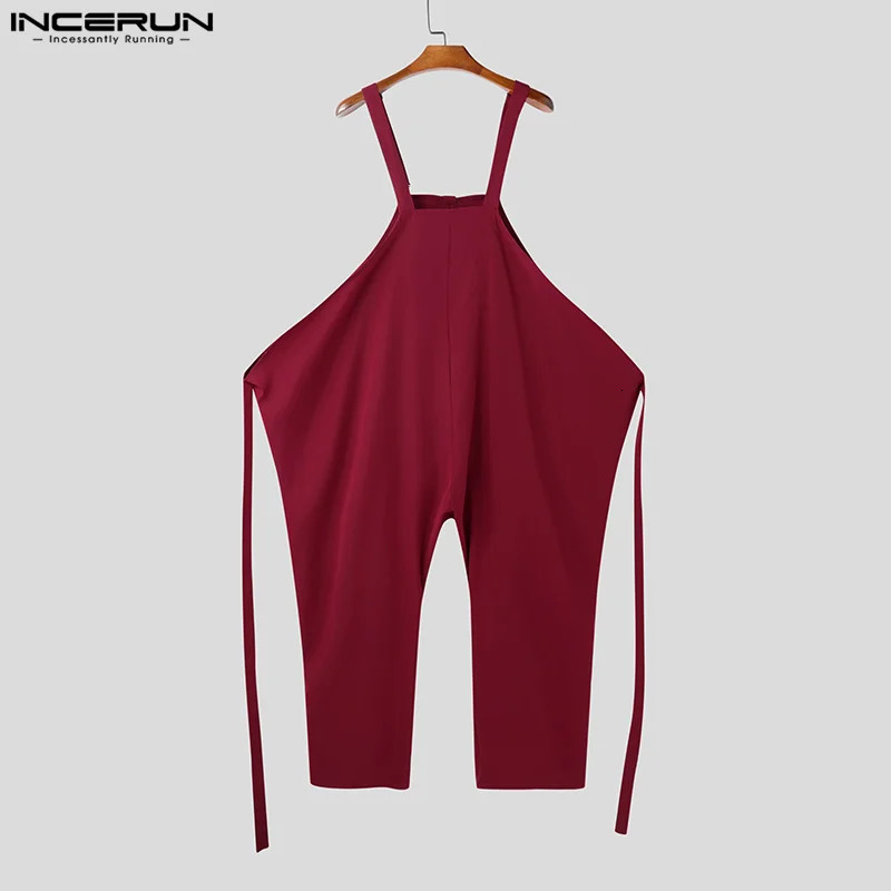 2025 Men Jumpsuits Solid Color Oversize Sleeveless Loose Wide Leg Rompers Streetwear Pockets Fashion Straps Overalls INCERUN 250729