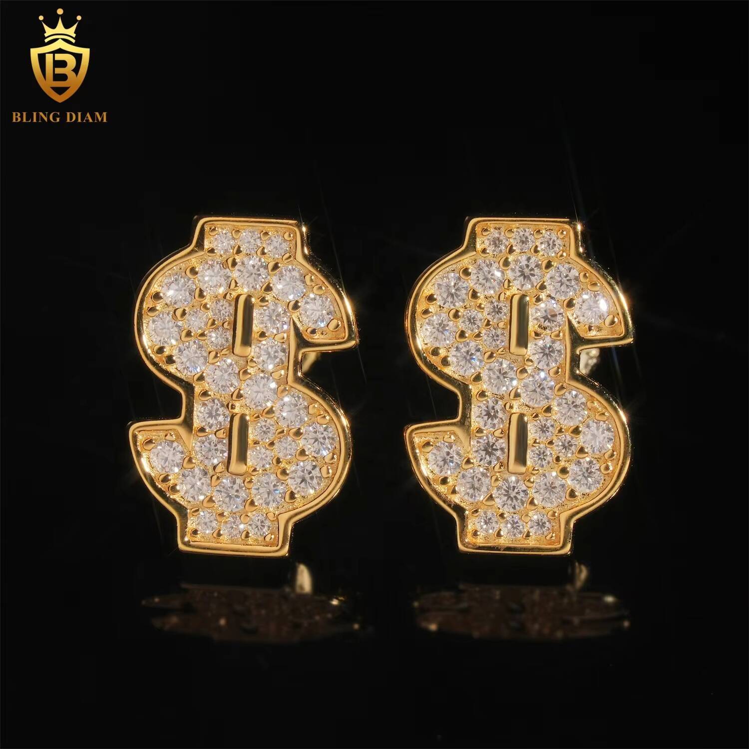 Factory Price Bling VVS Moissanite Luxury 925 Sterling Silver Custom Iced Out Stud Earrings