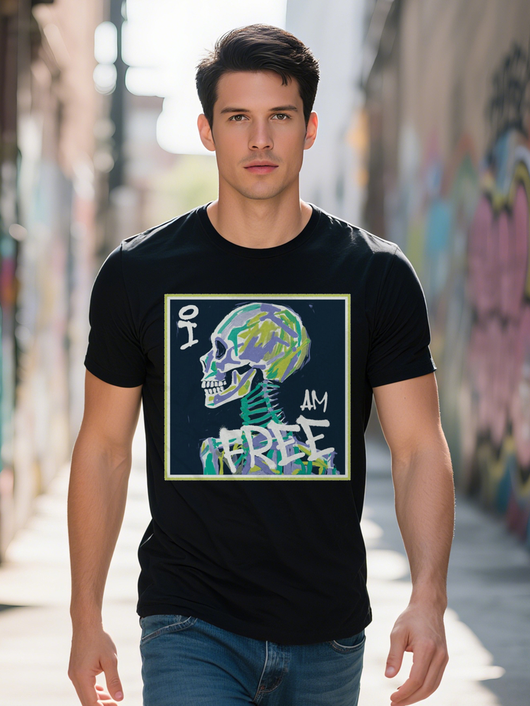 Men s Funny Graphic Short Sleeve T Shirt Vintage Skull Print Black Summer Tee with AM FREE Design Breathable