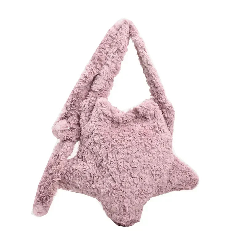 Cute Star Ladies Soft Plush Shoulder Bags Large Capacity Female Furry Pentagram Messenger Bag Winter Fluffy Womens Handbags 250809