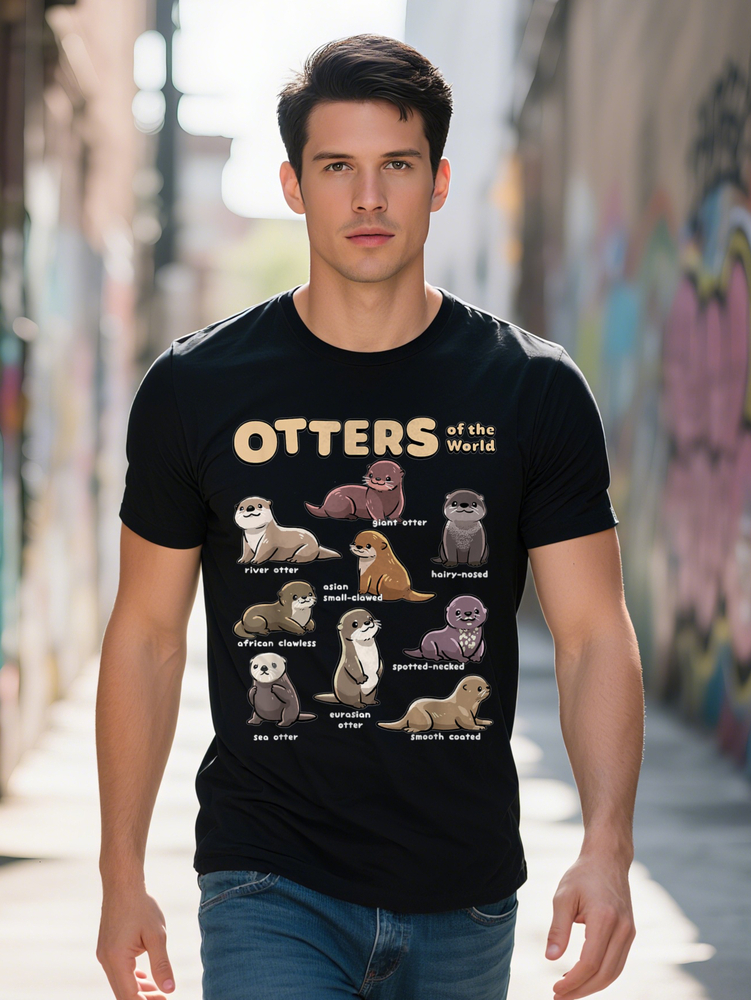 Sea Animals of the World Chibi Otter Lover Educational T Shirt PLUS SIZE L XL