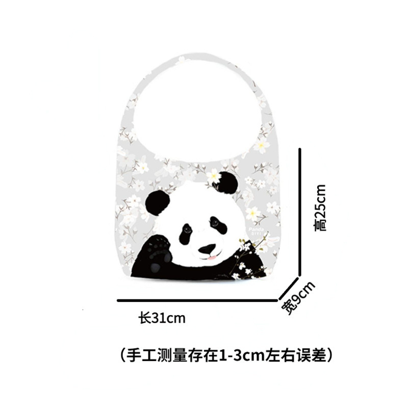 New Chinese Style Casual Floral Canvas Cute Panda Tote Female Students Large Capacity Shoulder Bag for Class