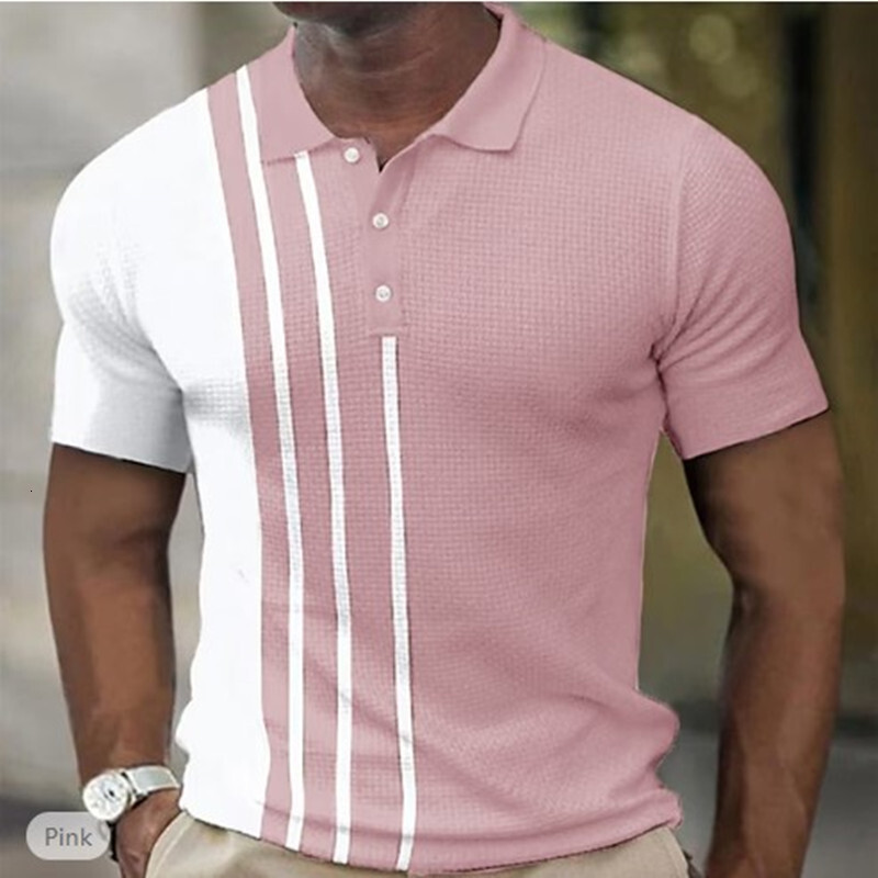 Summer Trendy Golf Shirt Men's Polo fashion Casual Short Sleeve 3D Printing Button Placket Top