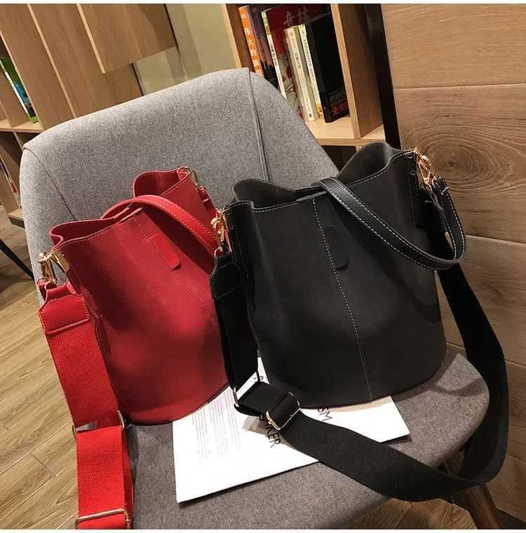 Luxurious Lady's PU Leather Bucket Style Crossbody Shoulder Bag with Roomy Compartment
