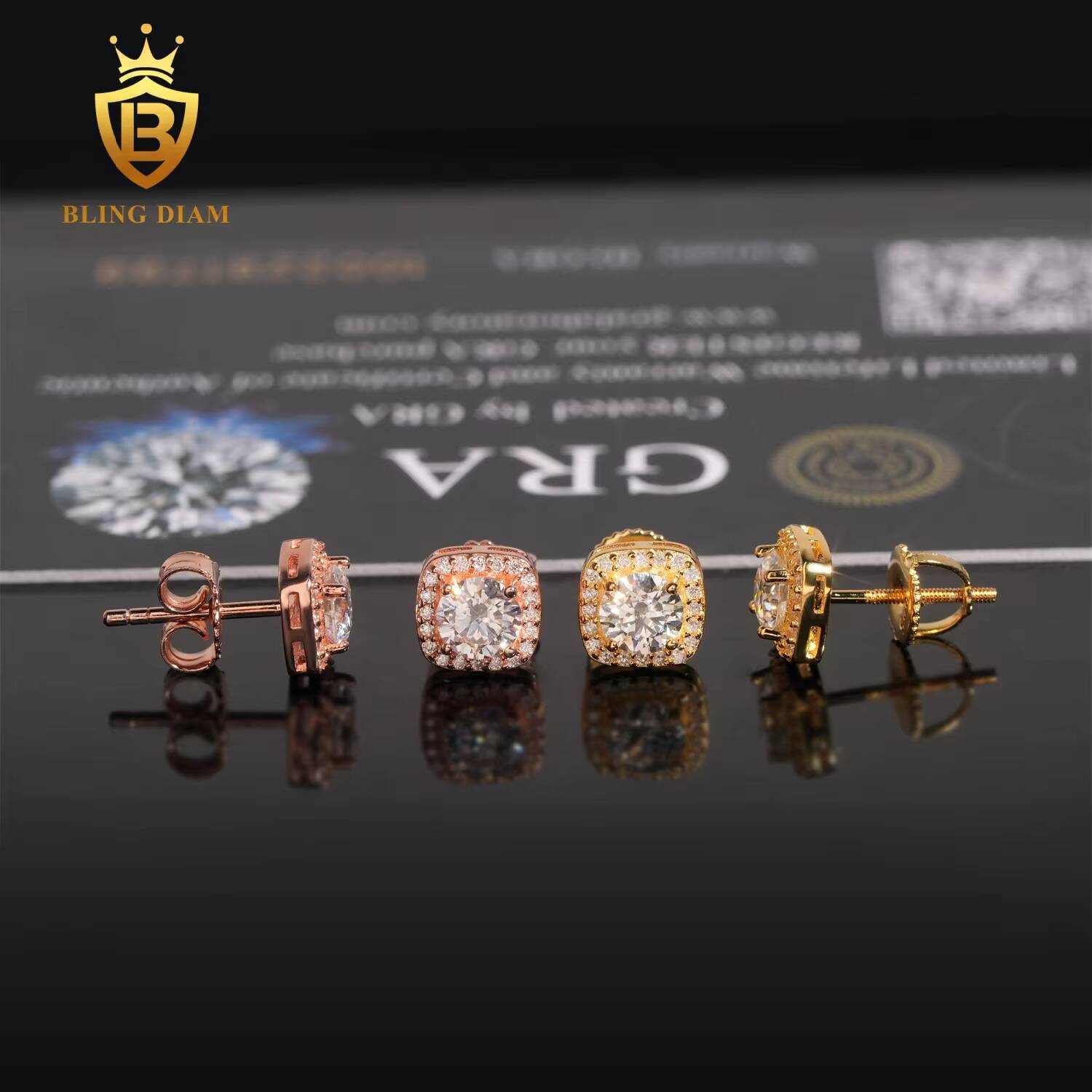 Wholesale Price Square Moissanite Wedding Jewelry Diamond 925 Sterling Silver Stud Earrings Women Men