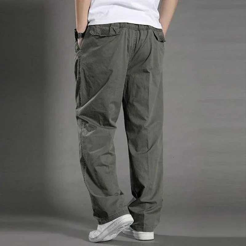 6XL Mens Casual Cargo Cotton Pants with Pockets Loose Straight Pants Elastic Work Trousers Brand Fit Joggers Male Super Large Size X250812