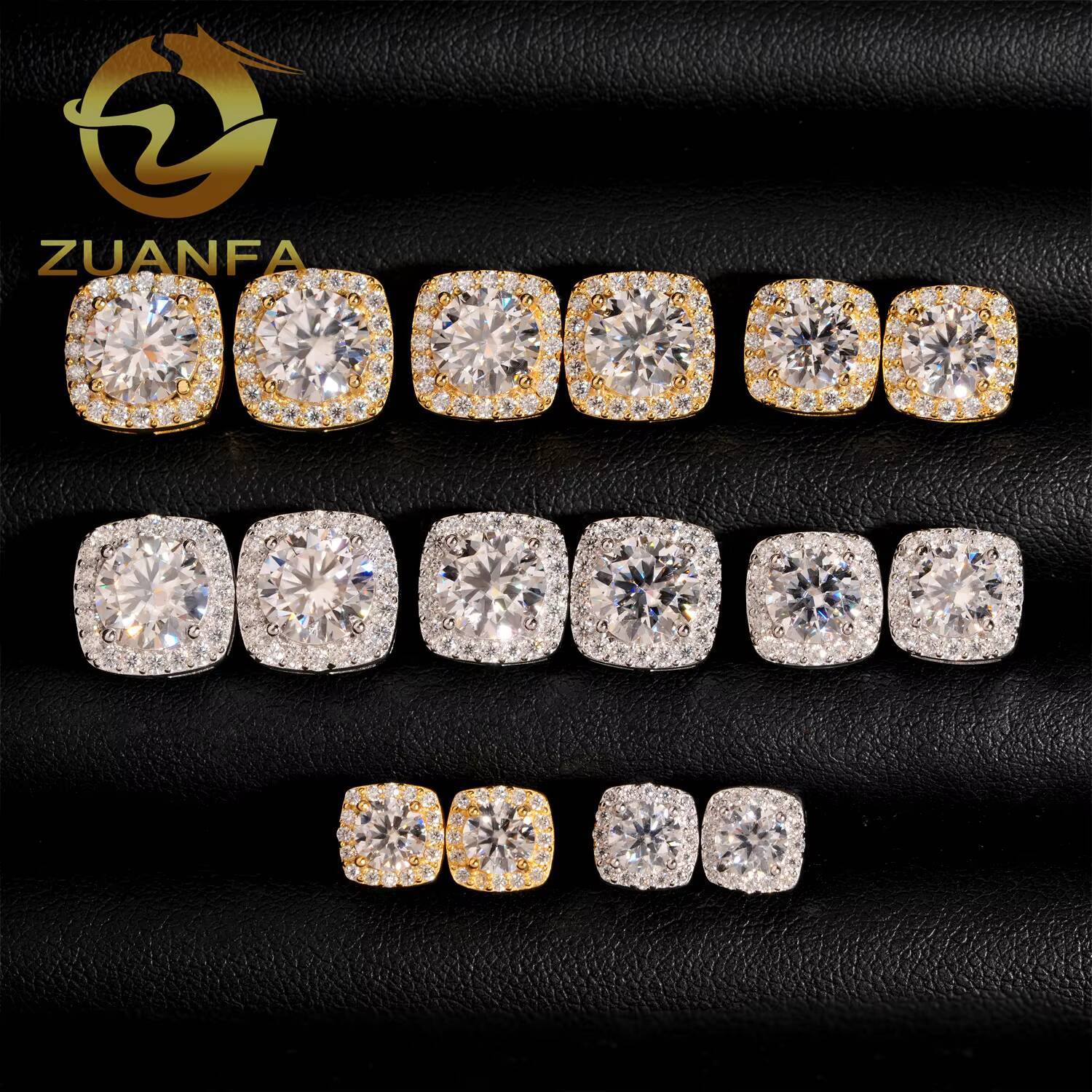 Wholesale Price Iced Out Halo Moissanite Diamond Earrings Screw Back Stud Earrings 925 Silver Hip Hop Earrings