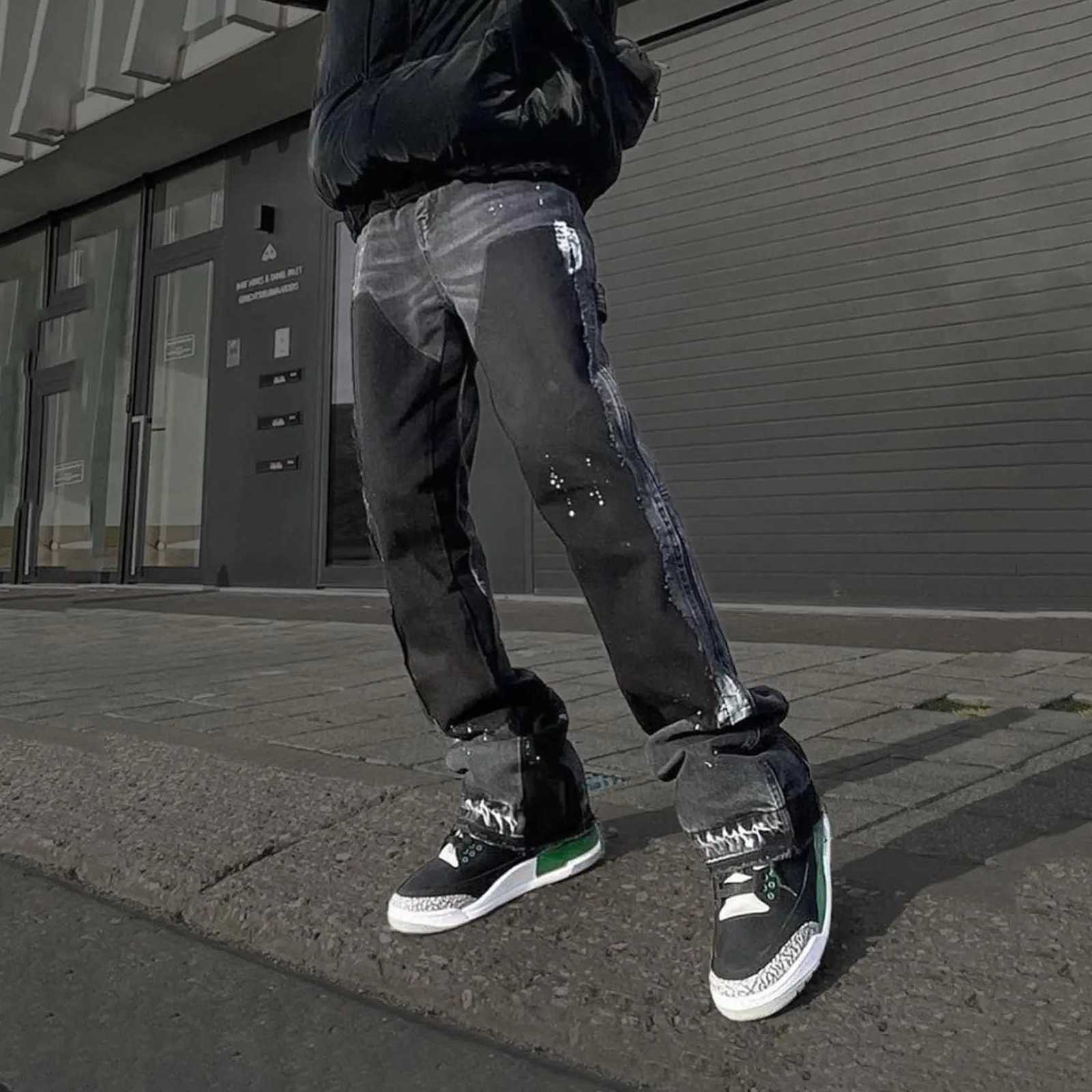 Splashed Ink Splicing Jeans for Men and Women Y2K Retro Hip-Hop Casual American Fashion Brand Bombing Street Bell-Bottom Pants X250812