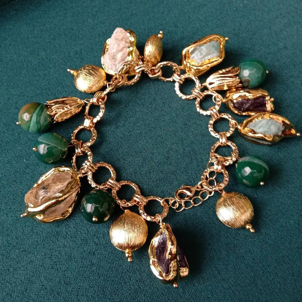 YYGEM Citrine Amethyst ite Rough Raw Charm Bracelet Natural Multi Gemstone Bracelet Jewelry Gift 250807