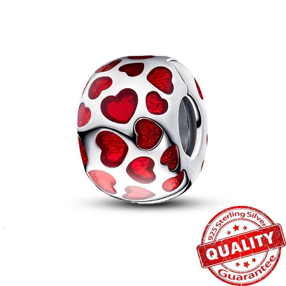 Romantic Heart Full of Hearts Dangle Charm & Sparkling Rose in Bloom Beads For 925 Sterling Silver Valentine's Day Necklace Gift