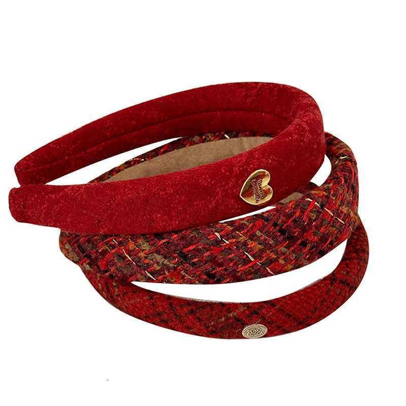 1PC Vintage Red Wens Velvet Hair Band for Girls Wide Side Sponge Hair Hoop Christmas New Year Hair Accessories X250812