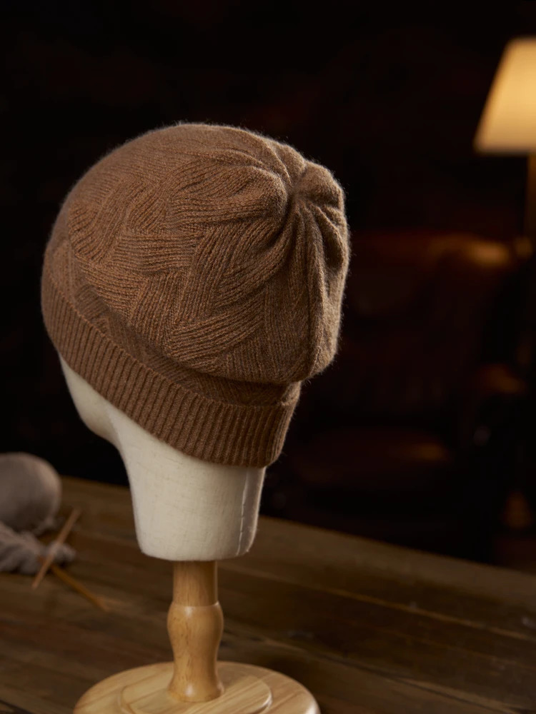 Autumn Winter Wool Cashmere Watch Caps Cross-Texture Mens Knit Warm Trawler Beanie Wool Hat Unisex 250805