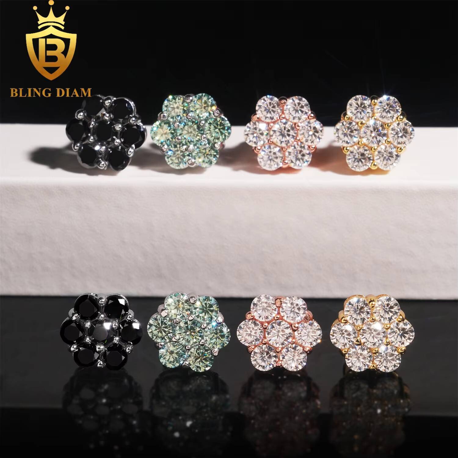 GAR Certificate Flower Cluster Moissanite Earring 925 Sterling Silver Screw Back Moissanite Stud Earrings Men and Women