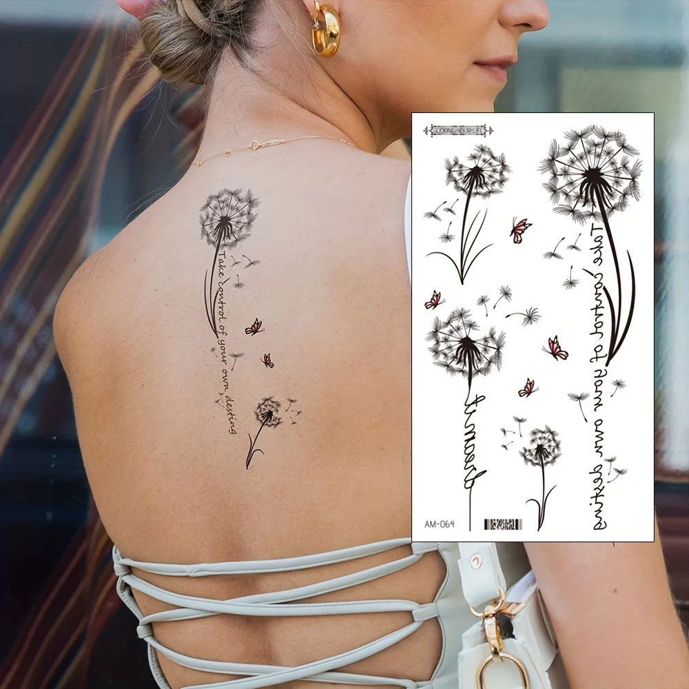 6 Sheets Simple Flowers Temporary Tattoos English Words Tattoo Stickers For Women Body Back Waterproof Arms 250809